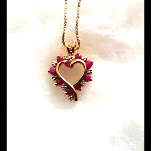 Genuine Ruby (Tested) Heart Pendant w/Chain - Picture 3 of 11